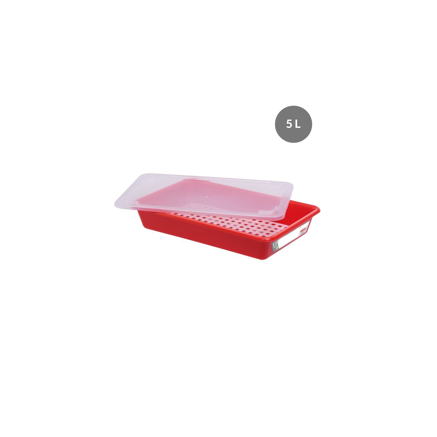 Bac plat 5 L HACCP rouge + couvercle + grille | Fabrication française