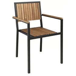 Lot de 4 fauteuils en acier (H)450 mm empilables, assise en acacia BOLERO Fauteuils