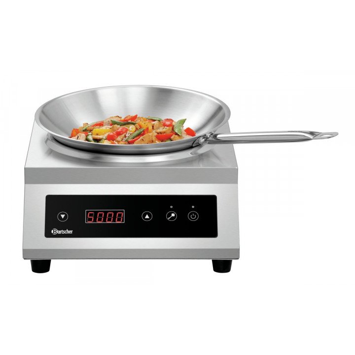 Plaques Induction - Wok inox à induction numérique (Ø)280 mm, 5000 W, 400 V - TRI Bartscher
