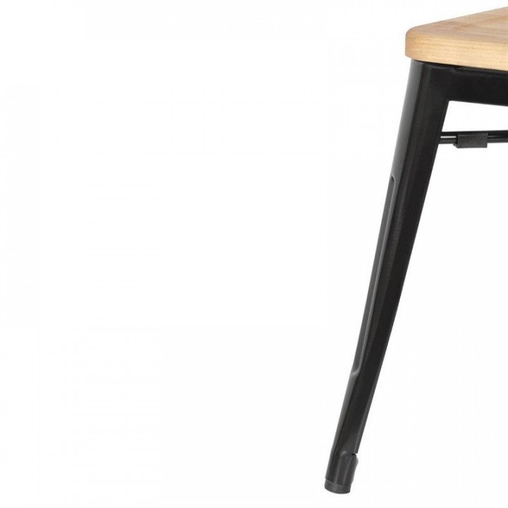 Lot de 4 tabourets bas empilables de bistro assise (H)450 mm, en acier galvanisé noir et bois de frêne – product_manufacturer...