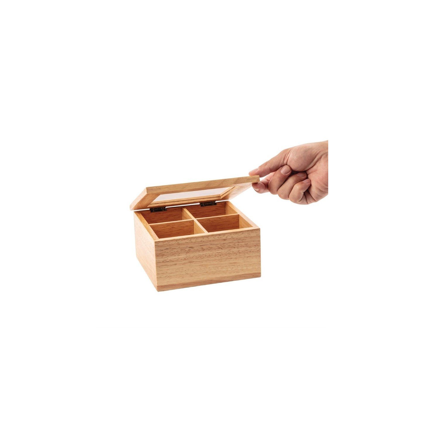 Boîte à Thé En Bois Olympia - 4 Compartiments, Bois Clair - Rangement élégant Pour Thés En Vrac - 7