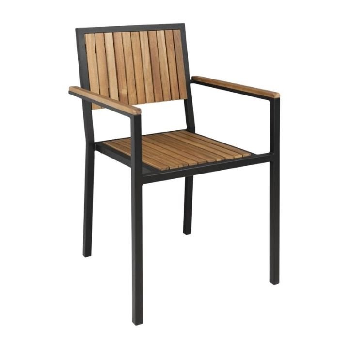 Lot de 4 fauteuils empilables assise (H)450 mm, en acier et bois d'acacia – product_manufacturer | product_category_name