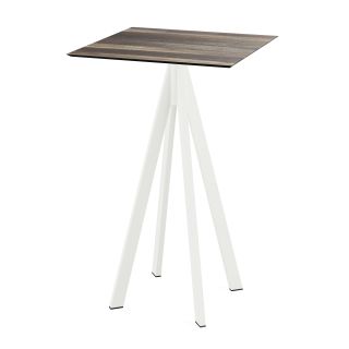 Mange-debout - Mange-debout carré (L)700 mm, en inox revêtu et stratifié haute pression, blanc et bois tropical, à assembler,...
