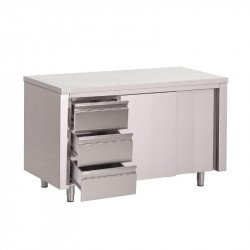 Table armoire inox (H)880 x (P)700 mm, 3 tiroirs, sans dosseret GASTRO M Tables sur placard